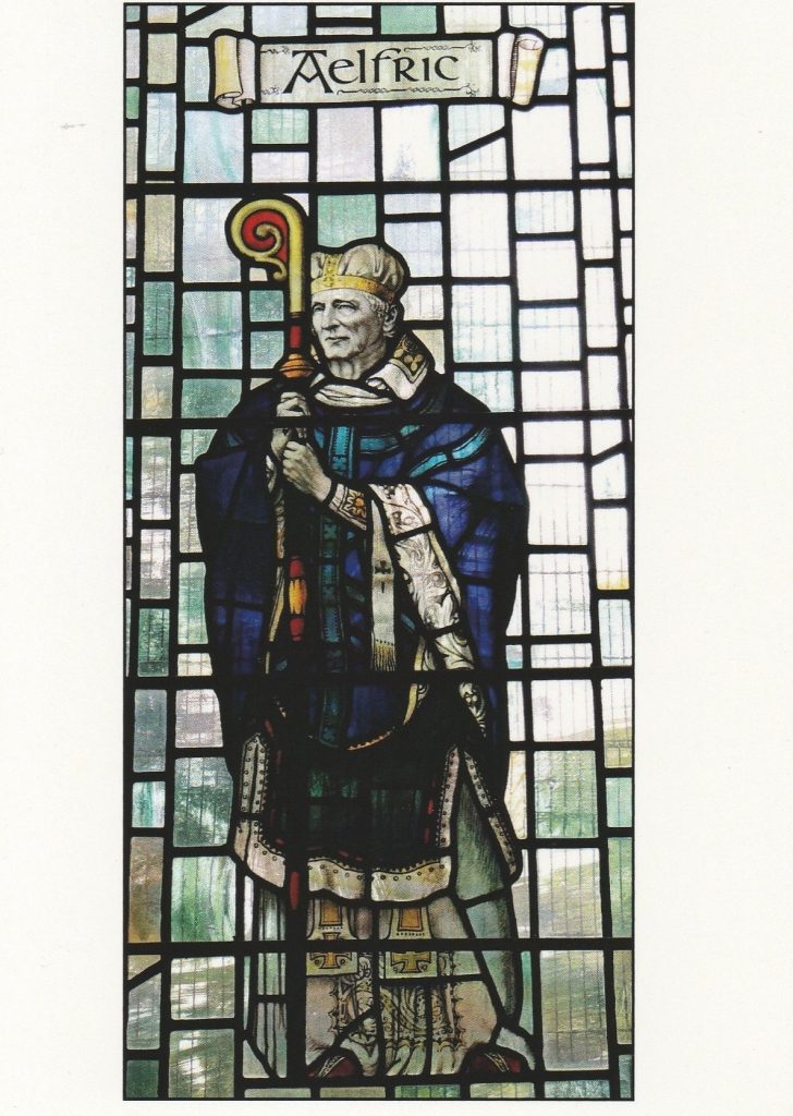 Postcard of a stained-glass image of Aelfric of Eynsham