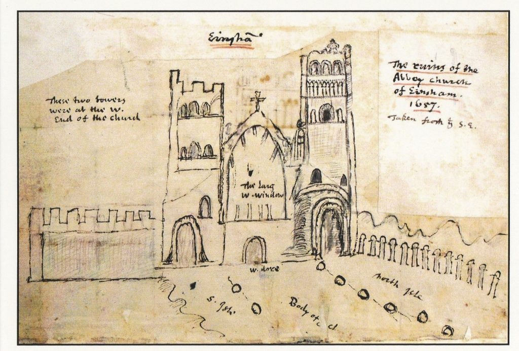 Postcard of an old sketch of Eynsham Abbey