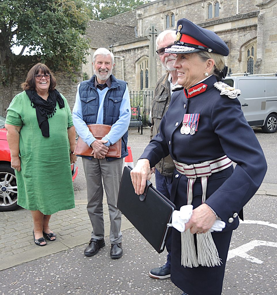The Lord Lieutenant of Oxfordshire standing in the Square outside the museum, with Kit Howells, Tim Jordan and Steve Parrinder